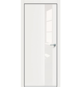 Дверь межкомнатная Concept-703 ПВХ, Белоснежно матовый, остекленная, лакобель белый, кромка алюминиевая черная матовая, каркасно-щитовая