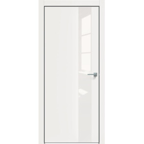 Дверь межкомнатная Concept-703 ПВХ Белоснежно матовый, остекленная, лакобель белый, кромка алюминиевая черная матовая, каркасно-щитовая
