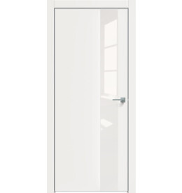 Дверь межкомнатная Concept-703 ПВХ, Белоснежно матовый, остекленная, лакобель белый, кромка алюминиевая матовый хром, каркасно-щитовая