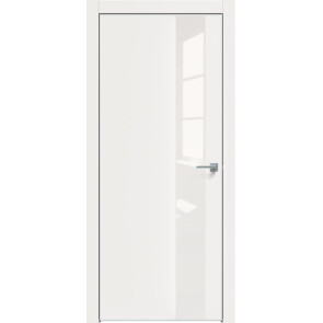 Дверь межкомнатная Concept-703 ПВХ Белоснежно матовый, остекленная, лакобель белый, кромка алюминиевая матовый хром, каркасно-щитовая
