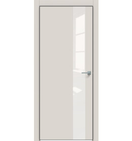 Дверь межкомнатная Concept-703 ПВХ, Лайт грей, остекленная, лакобель белый, кромка алюминиевая черная матовая, каркасно-щитовая