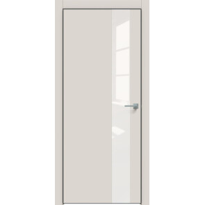Дверь межкомнатная Concept-703 ПВХ Лайт грей, остекленная, лакобель белый, кромка алюминиевая черная матовая, каркасно-щитовая