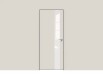 Дверь межкомнатная Concept-703 ПВХ, Лайт грей, остекленная, лакобель белый, кромка алюминиевая черная матовая, каркасно-щитовая