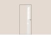 Дверь межкомнатная Concept-703 ПВХ, Магнолия, остекленная, лакобель белый, кромка алюминиевая черная матовая, каркасно-щитовая