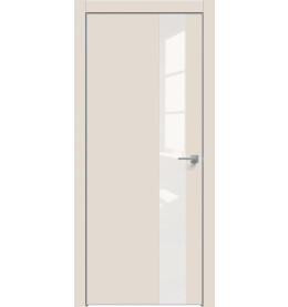 Дверь межкомнатная Concept-703 ПВХ, Магнолия, остекленная, лакобель белый, кромка алюминиевая матовый хром, каркасно-щитовая