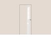 Дверь межкомнатная Concept-703 ПВХ, Магнолия, остекленная, лакобель белый, кромка алюминиевая матовый хром, каркасно-щитовая