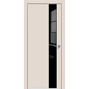 Дверь межкомнатная "Concept-703" Магнолия, вставка Лакобель чёрный, кромка-матовый хром