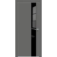 Дверь межкомнатная Concept-703 ПВХ Медиум грей, глухая, декор лакобель чёрный, кромка матовый хром, каркасно-щитовая
