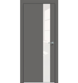 Дверь межкомнатная Concept-703 ПВХ, Медиум грей, остекленная, лакобель белый, кромка алюминиевая черная матовая, каркасно-щитовая