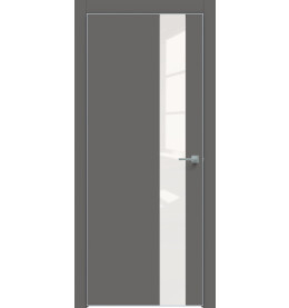Дверь межкомнатная Concept-703 ПВХ, Медиум грей, остекленная, лакобель белый, кромка алюминиевая матовый хром, каркасно-щитовая