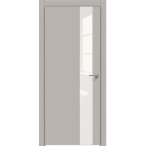 Дверь межкомнатная Concept-703 ПВХ Шелл грей, остекленная, лакобель белый, кромка алюминиевая матовый хром, каркасно-щитовая
