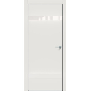 Дверь межкомнатная Concept-704 ПВХ Белоснежно матовый, лакобель белый, глухая, лакобель белый, кромка алюминиевая черная матовая, каркасно-щитовая