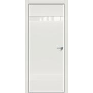 Дверь межкомнатная "Concept-704" Белоснежно матовый, вставка Лакобель белый, кромка-чёрная матовая
