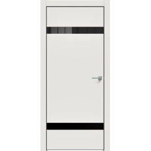 Дверь межкомнатная Concept-704 ПВХ Белоснежно матовый, лакобель чёрный, глухая, лакобель чёрный, кромка алюминиевая черная матовая, каркасно-щитовая