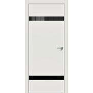 Дверь межкомнатная Concept-704 ПВХ Белоснежно матовый, глухая, декор лакобель чёрный, кромка матовый хром, каркасно-щитовая