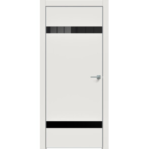 Дверь межкомнатная Concept-704 ПВХ Белоснежно матовый, лакобель чёрный, глухая, лакобель чёрный, кромка алюминиевая матовый хром, каркасно-щитовая