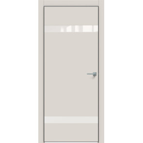 Дверь межкомнатная Concept-704 ПВХ Лайт грей, лакобель белый, глухая, кромка алюминиевая черная матовая, каркасно-щитовая