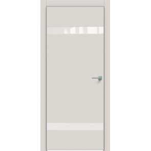 Дверь межкомнатная Concept-704 ПВХ Лайт грей, лакобель белый, глухая, кромка алюминиевая матовый хром, каркасно-щитовая