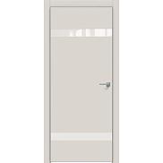 Дверь межкомнатная "Concept-704" Лайт грей, вставка Лакобель белый, кромка-матовый хром