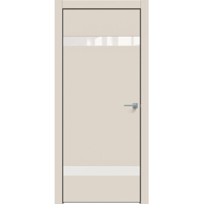 Дверь межкомнатная Concept-704 ПВХ Магнолия, лакобель белый, глухая, кромка алюминиевая черная матовая, каркасно-щитовая