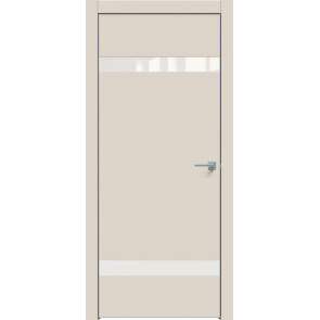 Дверь межкомнатная Concept-704 ПВХ Магнолия, лакобель белый, глухая, кромка алюминиевая матовый хром, каркасно-щитовая