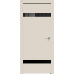 Дверь межкомнатная Concept-704 ПВХ Магнолия, лакобель чёрный, глухая, кромка алюминиевая черная матовая, каркасно-щитовая