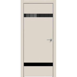 Дверь межкомнатная Concept-704 ПВХ Магнолия, лакобель чёрный, глухая, кромка алюминиевая матовый хром, каркасно-щитовая
