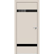 Дверь межкомнатная Concept-704 ПВХ Магнолия, глухая, декор лакобель чёрный, кромка матовый хром, каркасно-щитовая