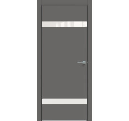 Дверь межкомнатная Concept-704 ПВХ Медиум грей, глухая, декор лакобель белый, кромка матовая черная, каркасно-щитовая