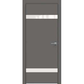 Дверь межкомнатная Concept-704 ПВХ Медиум грей, лакобель белый, глухая, кромка алюминиевая черная матовая, каркасно-щитовая