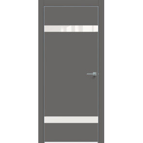 Дверь межкомнатная Concept-704 ПВХ Медиум грей, лакобель белый, глухая, лакобель белый, кромка алюминиевая матовый хром, каркасно-щитовая