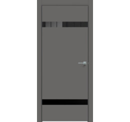 Дверь межкомнатная Concept-704 ПВХ Медиум грей, глухая, декор лакобель чёрный, кромка матовая черная, каркасно-щитовая