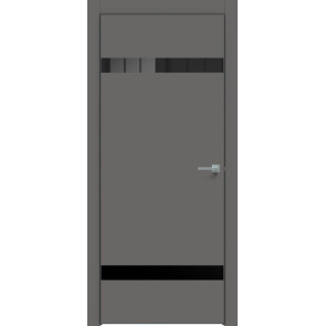Дверь межкомнатная Concept-704 ПВХ Медиум грей, лакобель чёрный, глухая, кромка алюминиевая черная матовая, каркасно-щитовая