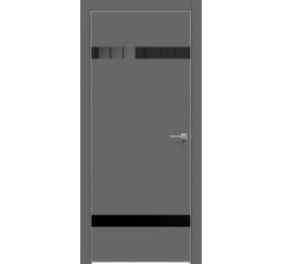 Дверь межкомнатная Concept-704 ПВХ Медиум грей, глухая, декор лакобель чёрный, кромка матовый хром, каркасно-щитовая