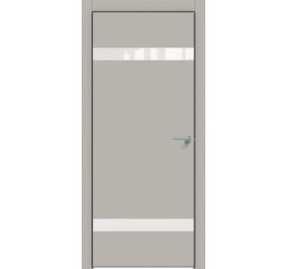 Дверь межкомнатная Concept-704 ПВХ Шелл грей, глухая, декор лакобель белый, кромка матовая черная, каркасно-щитовая