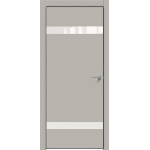Дверь межкомнатная Concept-704 ПВХ Шелл грей, лакобель белый, глухая, кромка алюминиевая черная матовая, каркасно-щитовая