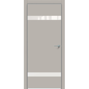 Дверь межкомнатная Concept-704 ПВХ Шелл грей, лакобель белый, глухая, кромка алюминиевая матовый хром, каркасно-щитовая
