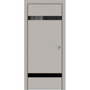 Дверь межкомнатная Concept-704 ПВХ Шелл грей, лакобель чёрный, глухая, кромка алюминиевая черная матовая, каркасно-щитовая