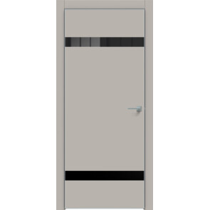 Дверь межкомнатная Concept-704 ПВХ Шелл грей, лакобель чёрный, глухая, кромка алюминиевая матовый хром, каркасно-щитовая