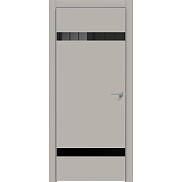 Дверь межкомнатная Concept-704 ПВХ Шелл грей, глухая, декор лакобель чёрный, кромка матовый хром, каркасно-щитовая