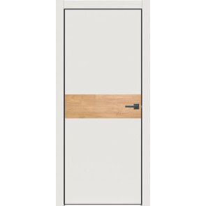 Дверь межкомнатная Concept-707 ПВХ Белоснежно матовый, дуб винчестер светлый, глухая, кромка алюминиевая черная матовая, каркасно-щитовая