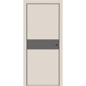 Дверь межкомнатная Concept-707 ПВХ Магнолия, медиум грей, глухая, кромка алюминиевая черная матовая, каркасно-щитовая