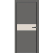 Дверь межкомнатная Concept-707 ПВХ Медиум грей, глухая, декор магнолия, кромка алюминиевая черная матовая, каркасно-щитовая