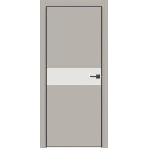 Дверь межкомнатная Concept-707 ПВХ Шелл грей, белоснежно матовый, глухая, кромка алюминиевая черная матовая, каркасно-щитовая