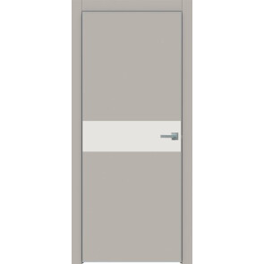 Дверь межкомнатная Concept-707 ПВХ Шелл грей, белоснежно матовый, глухая, кромка алюминиевая матовый хром, каркасно-щитовая