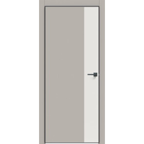 Дверь межкомнатная Concept-708 ПВХ Шелл грей, белоснежно матовый, глухая, кромка алюминиевая черная матовая, каркасно-щитовая