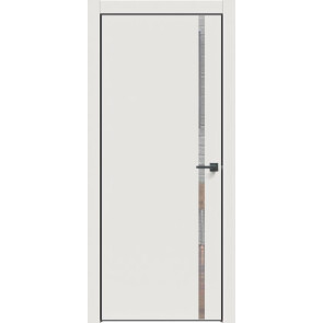 Дверь межкомнатная Concept-711 ПВХ Белоснежно матовый, зеркало, глухая, кромка алюминиевая черная матовая, каркасно-щитовая