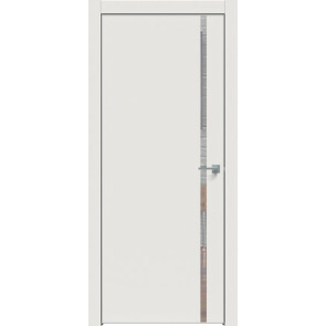 Дверь межкомнатная Concept-711 ПВХ Белоснежно матовый, зеркало, глухая, кромка алюминиевая матовый хром, каркасно-щитовая
