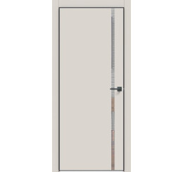 Дверь межкомнатная Concept-711 ПВХ Лайт грей, глухая, декор зеркало, кромка матовая черная, каркасно-щитовая