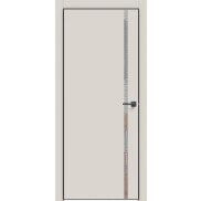 Дверь межкомнатная Concept-711 ПВХ Лайт грей, глухая, декор зеркало, кромка алюминиевая черная матовая, каркасно-щитовая